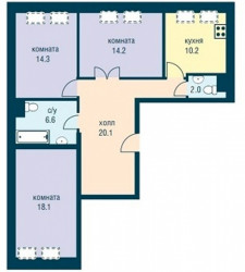 Трёхкомнатная квартира 85.5 м²