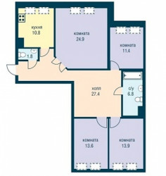 Трёхкомнатная квартира 110.6 м²