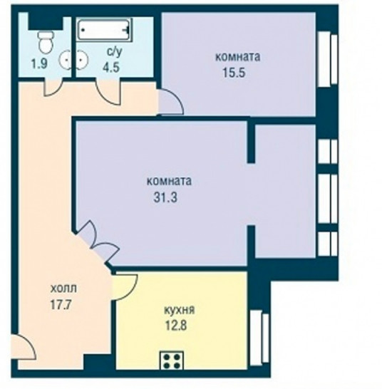 Двухкомнатная квартира 83.7 м²